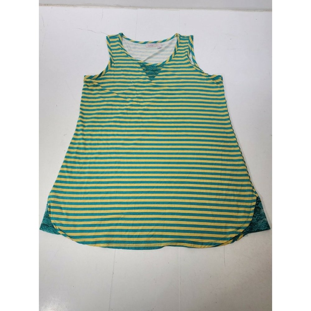 LOGO Layers Green Yellow Striped Scoop Neck Tank Top Shirt Womens Size Lg